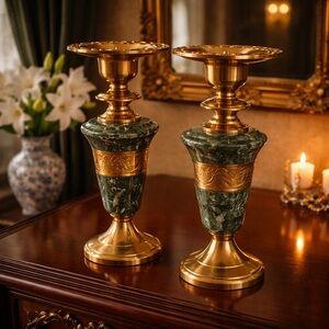 Neoclassical Empire ®
Style Green Marble and Brass
Candlesticks